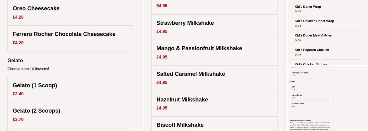 Pazzo Gelato 'n' Grill Menu