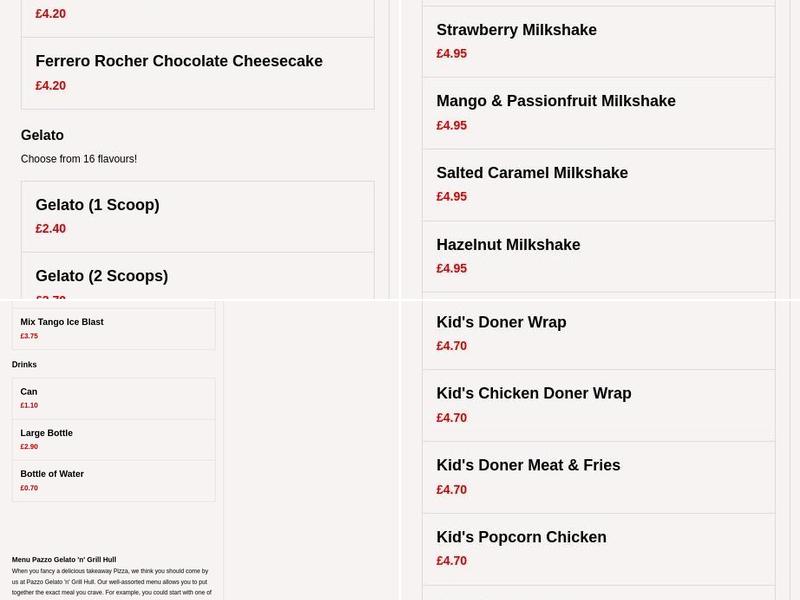 Pazzo Gelato 'n' Grill Menu