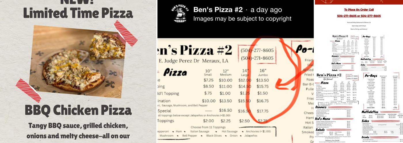 Ben's Pizza #2 Menu