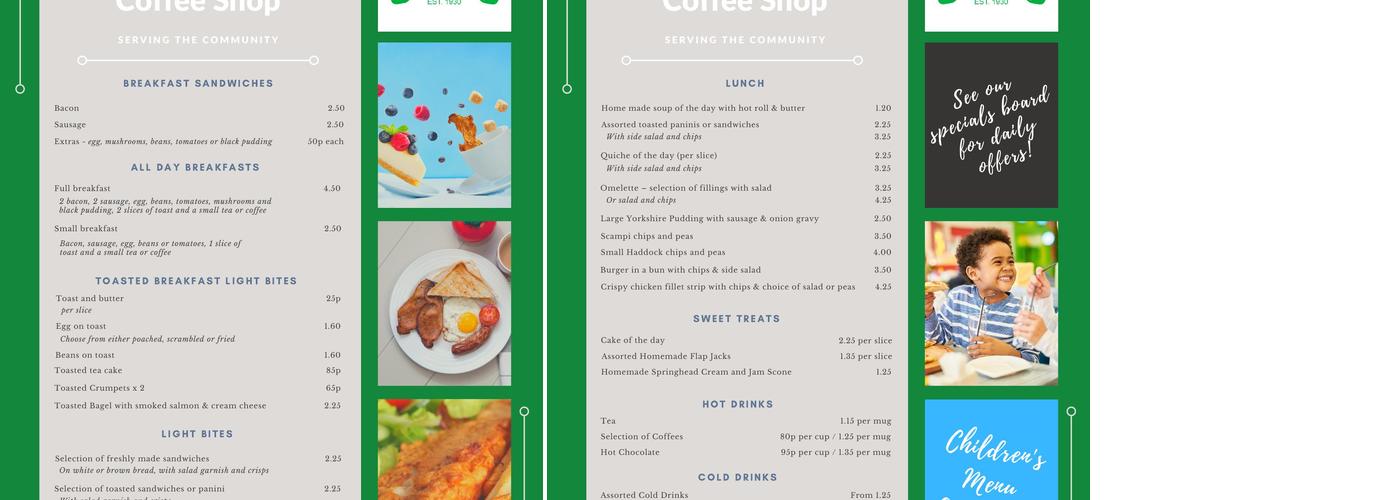Springhead Park Coffee Shop Menu