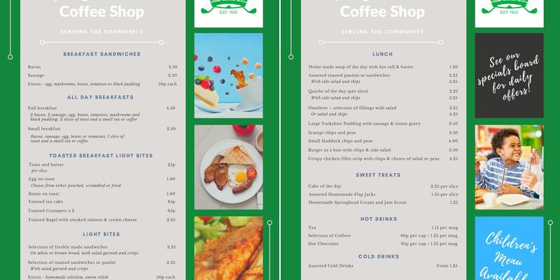 Springhead Park Coffee Shop Menu