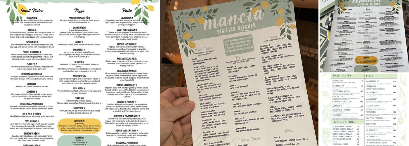 Mancia Sicilian Kitchen Menu