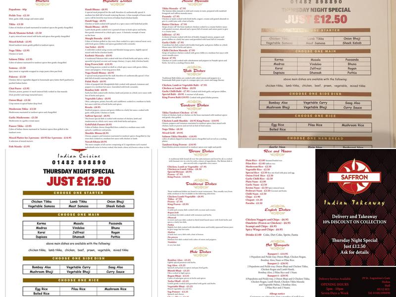 Saffron Indian Takeaway & Delivery Menu