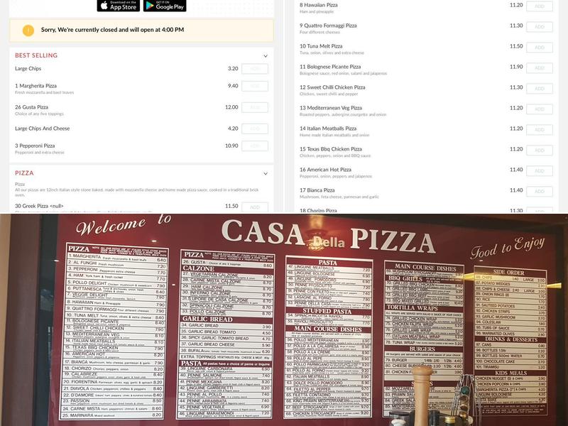 Casa della Pizza Menu