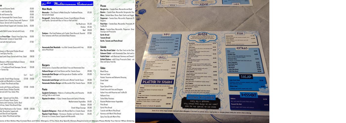 Blue Bay Mediterranean restaurant Menu