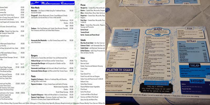 Blue Bay Mediterranean restaurant Menu
