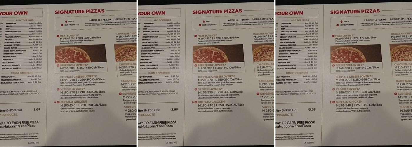 Pizza Hut Menu