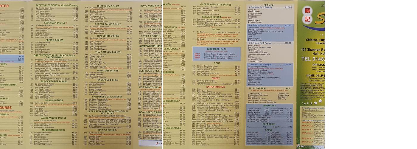Su Chinese Takeaway Menu