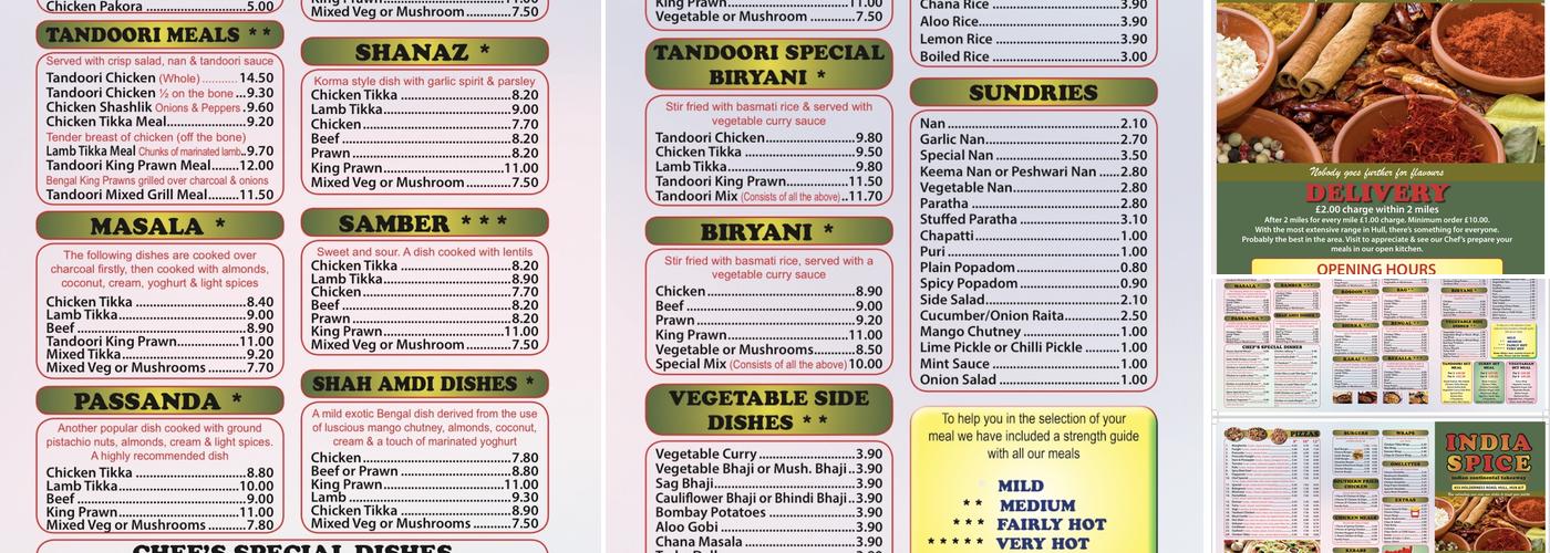 India Spice Menu