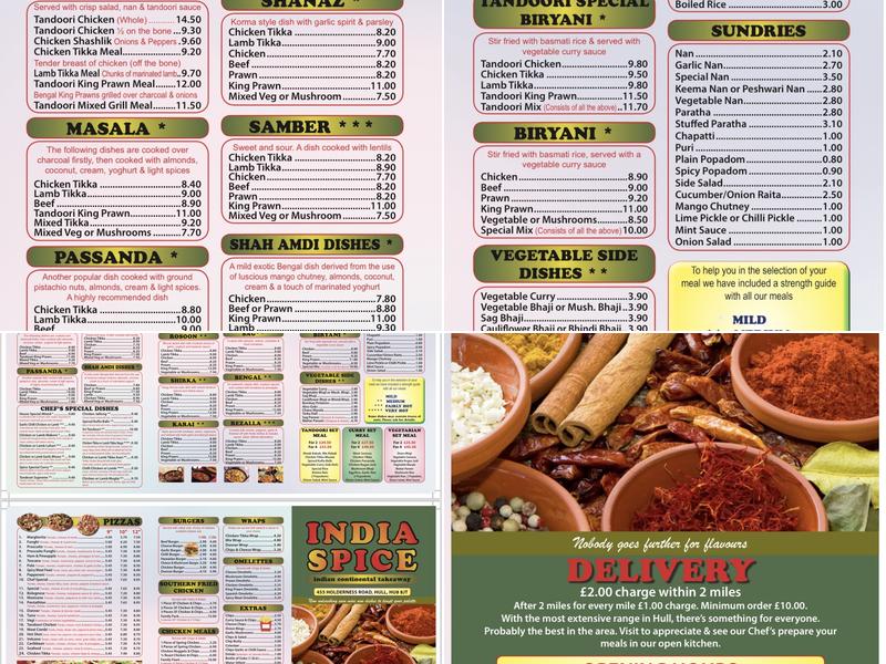 India Spice Menu