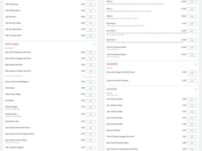 The Direct Pizza Company Menu