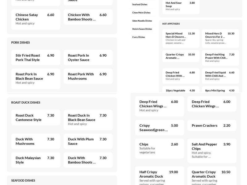 Taste of China Noodle Bar Menu