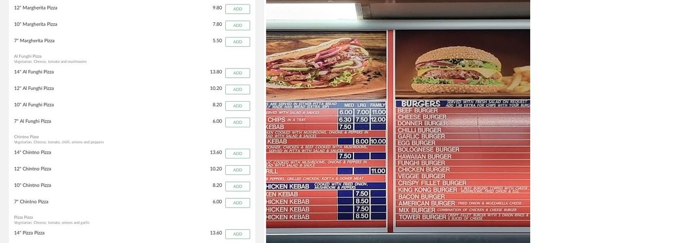 Marios Fast Food Menu