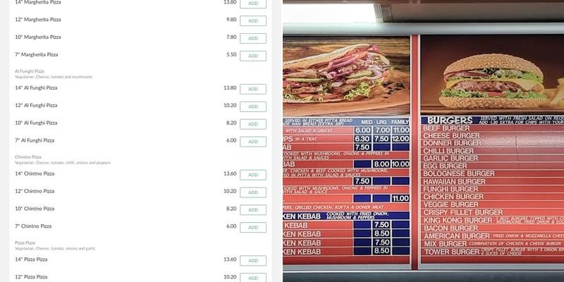 Marios Fast Food Menu