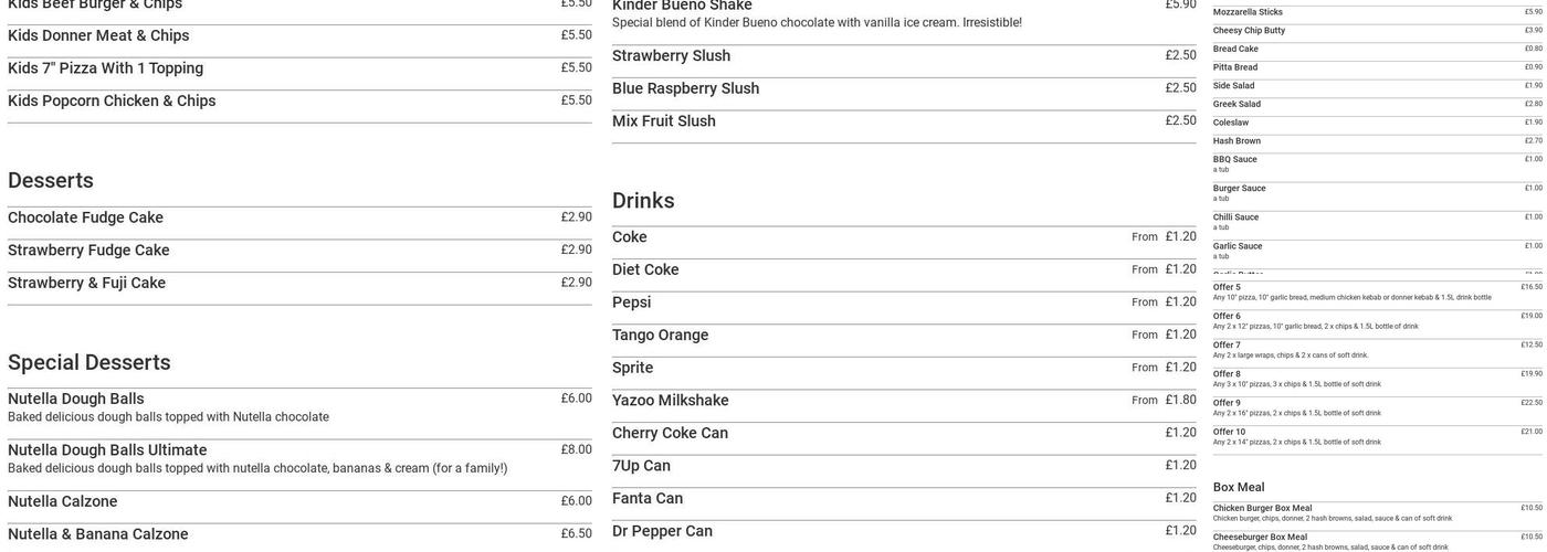 Papa Mo's Pizza Menu