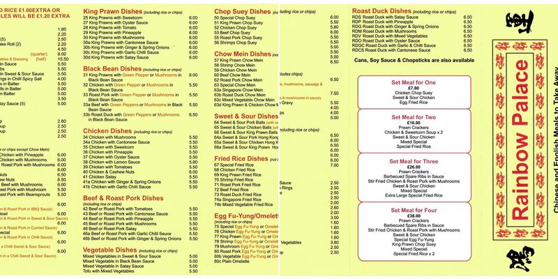 Rainbow Palace Menu