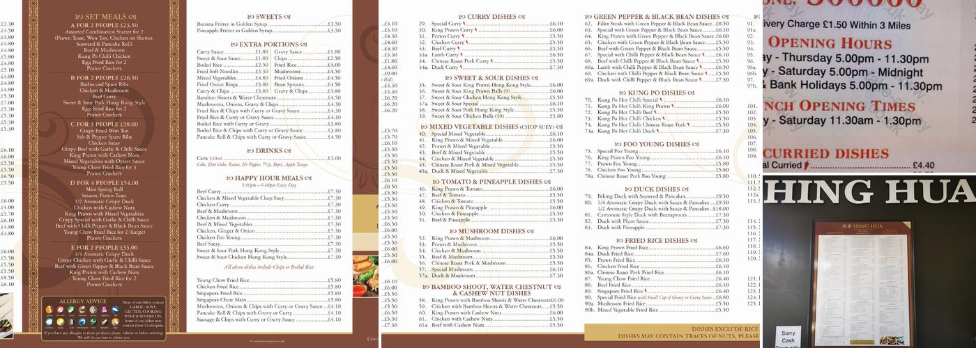 Hing Hua Menu