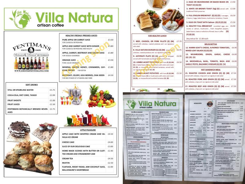 Villa Natura Newland Avenue Hull Menu