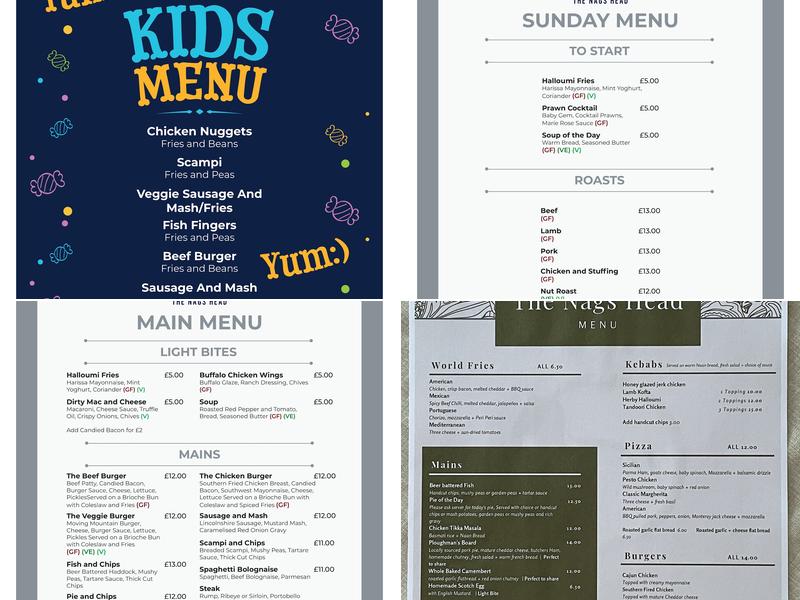 The Nags Head Menu