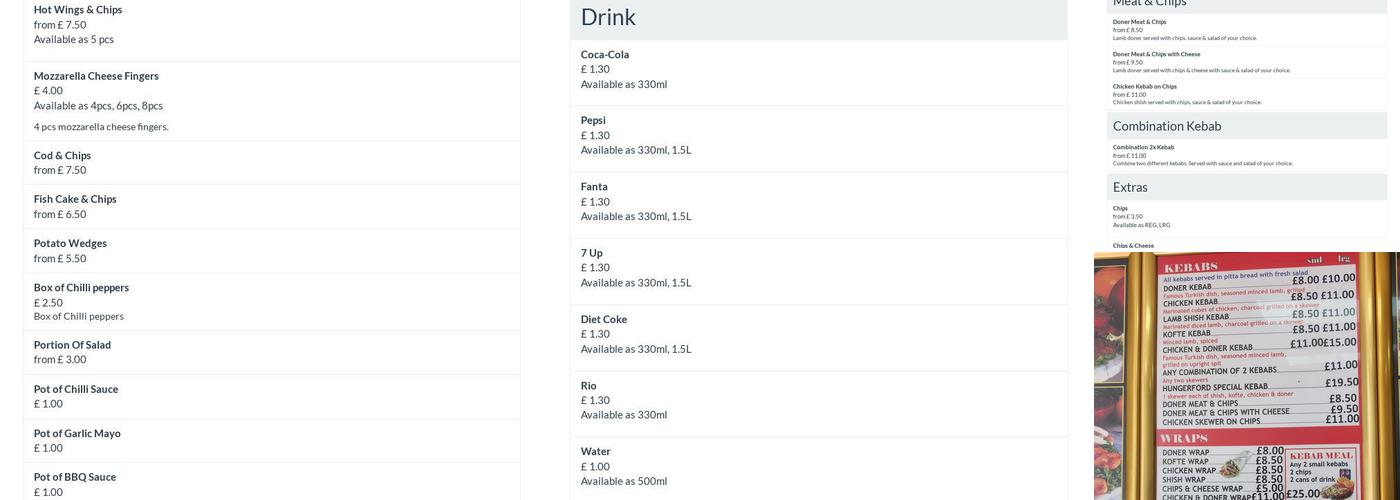 Hungerford Kebab House Menu