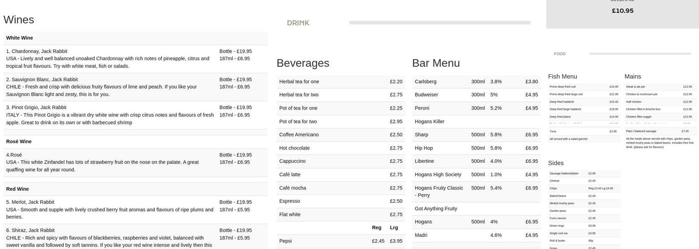 Fishers of Hunstanton Menu