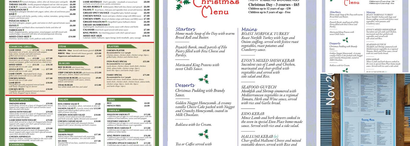 Eton Place Huyton Menu