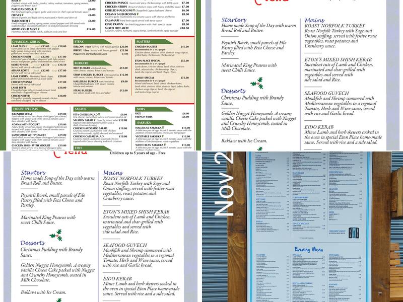 Eton Place Huyton Menu