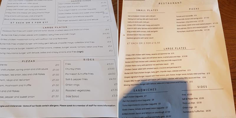 The Grapes Hotel Menu