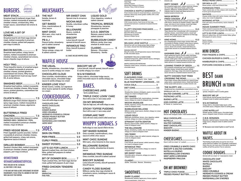 Shakes & Bakes Menu