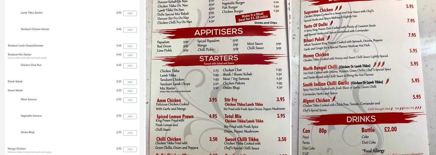 Delhi Spice Hyde Menu