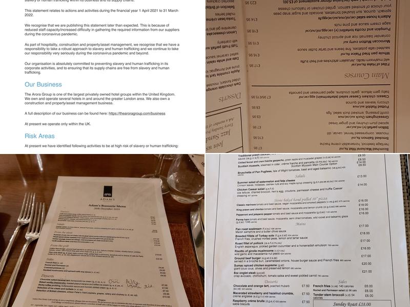 Adam's Brasserie Menu