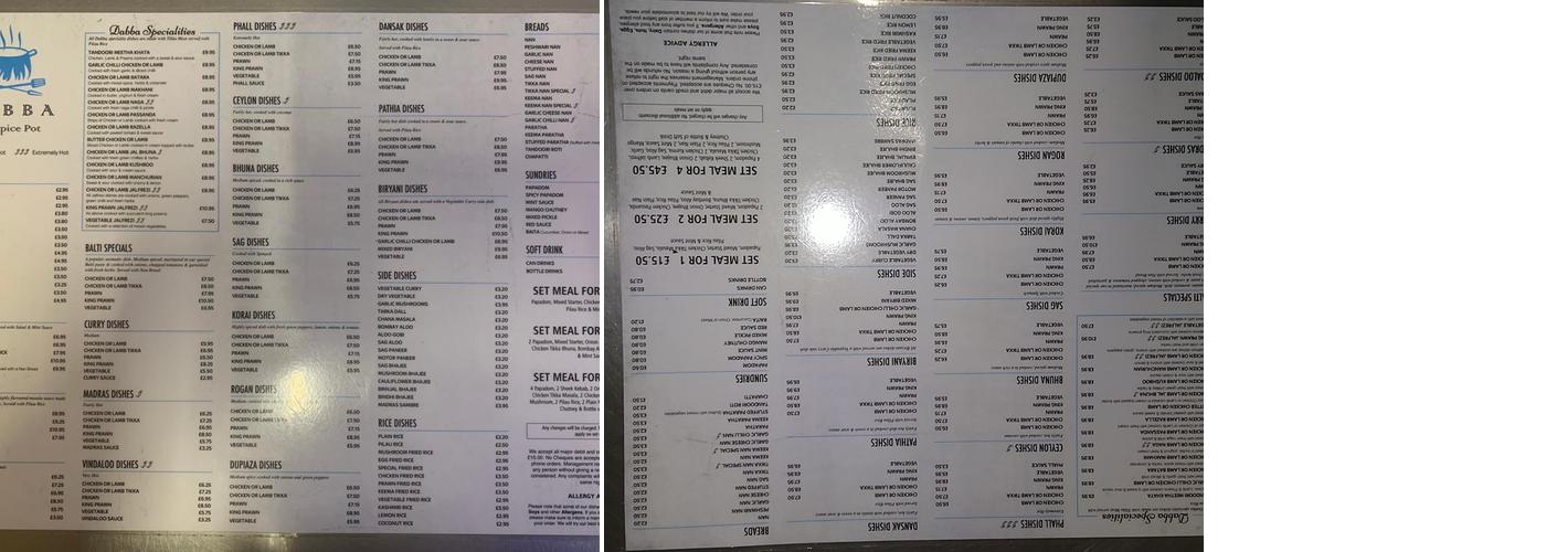 Dabba - The Spice Pot Menu