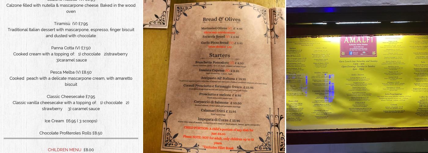 Amalfi Menu