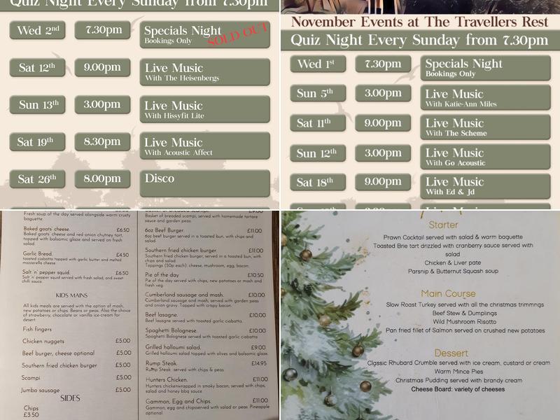 The Travellers Rest Menu