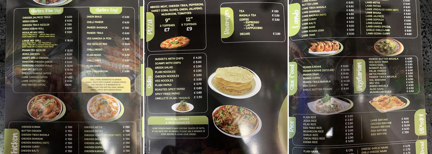 The Central Bar Ibstock Menu