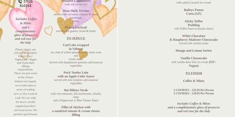 Lamb & Lark Inn Menu