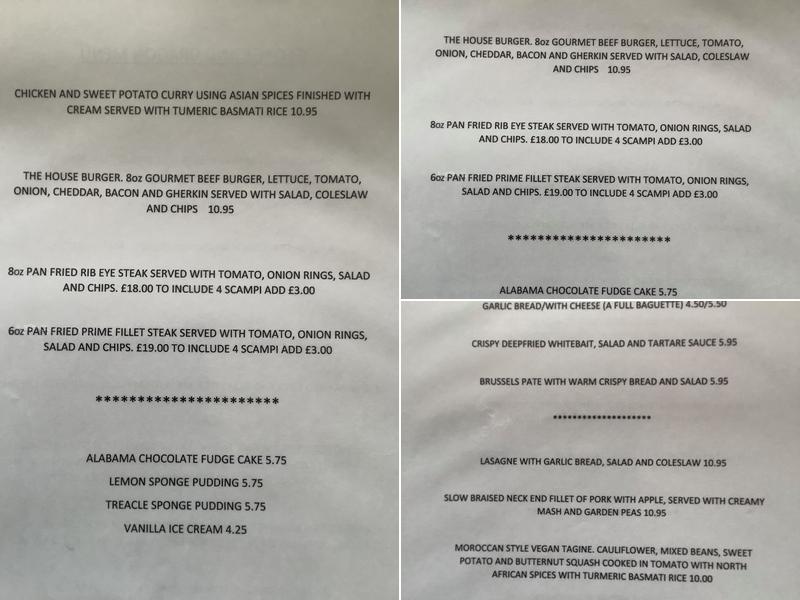 George & Dragon Menu