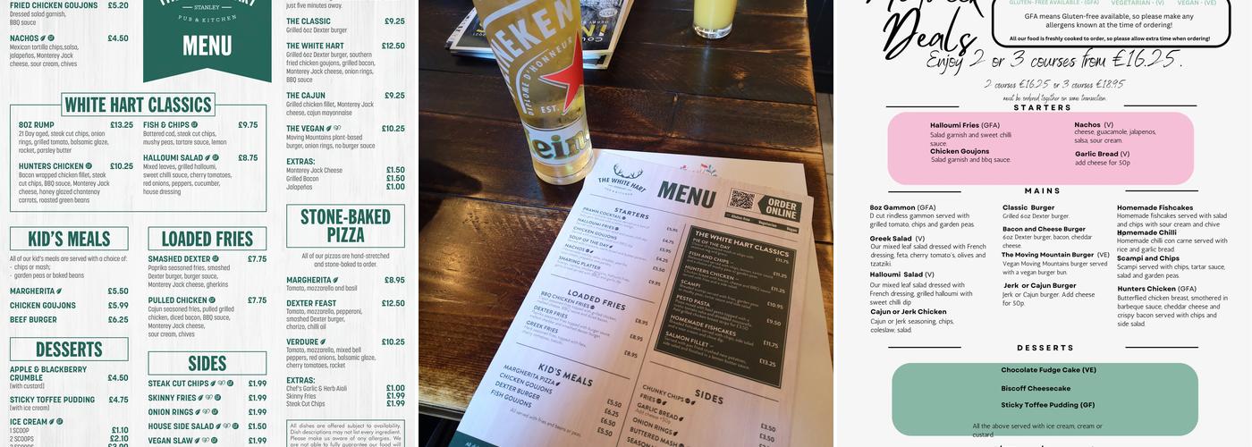 The White Hart Stanley Village Menu