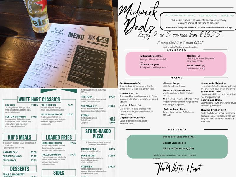 The White Hart Stanley Village Menu