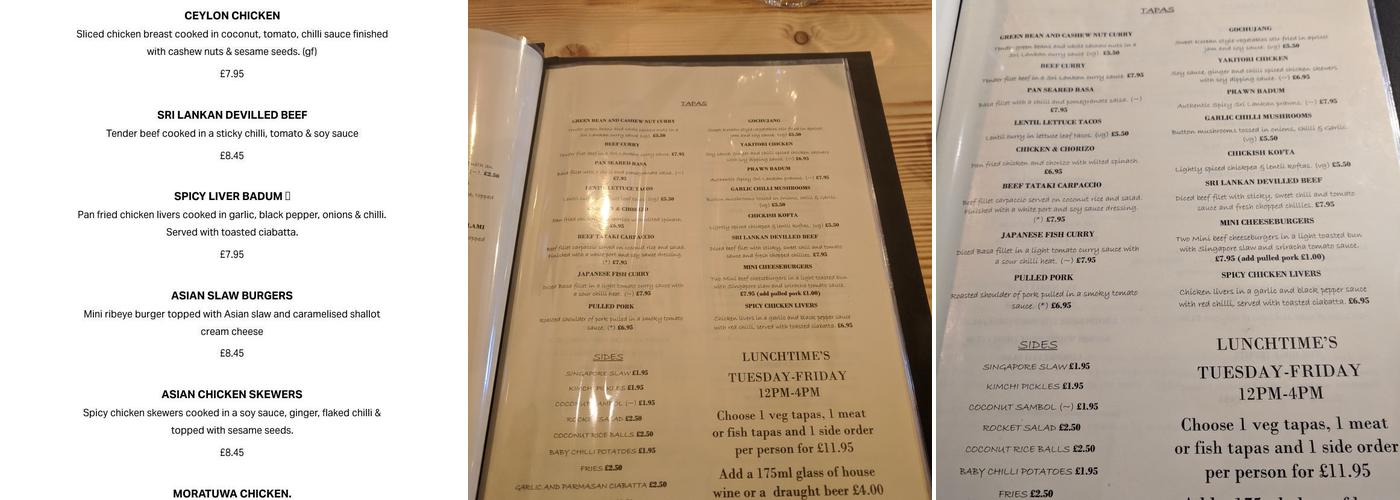 Brooks Sri Lankan Tapas Menu