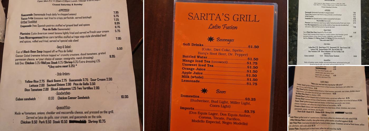 Sarita's Grill Menu