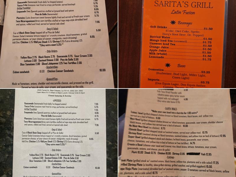 Sarita's Grill Menu