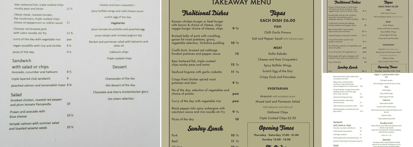 The Railway Vue Pub Menu