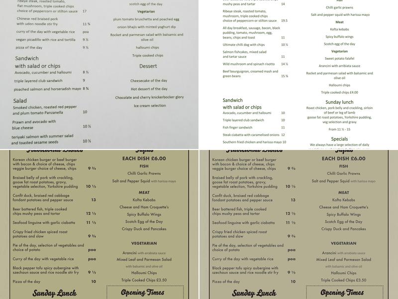 The Railway Vue Pub Menu