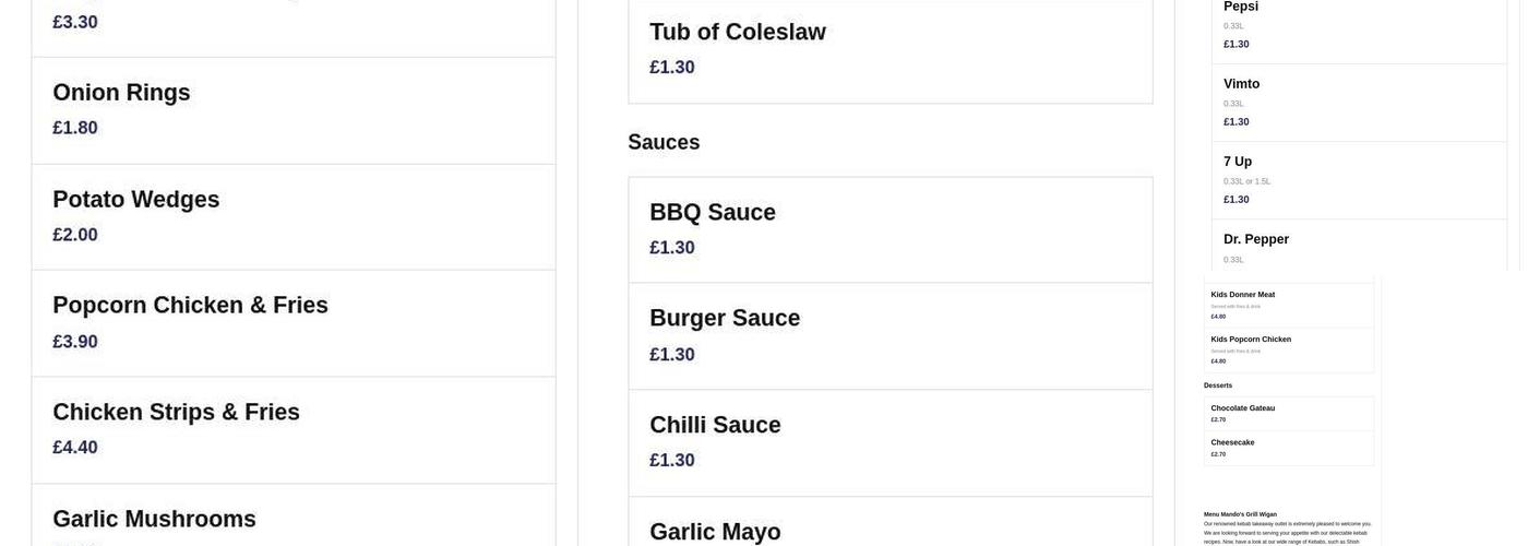 Mando's Grill Wigan Menu