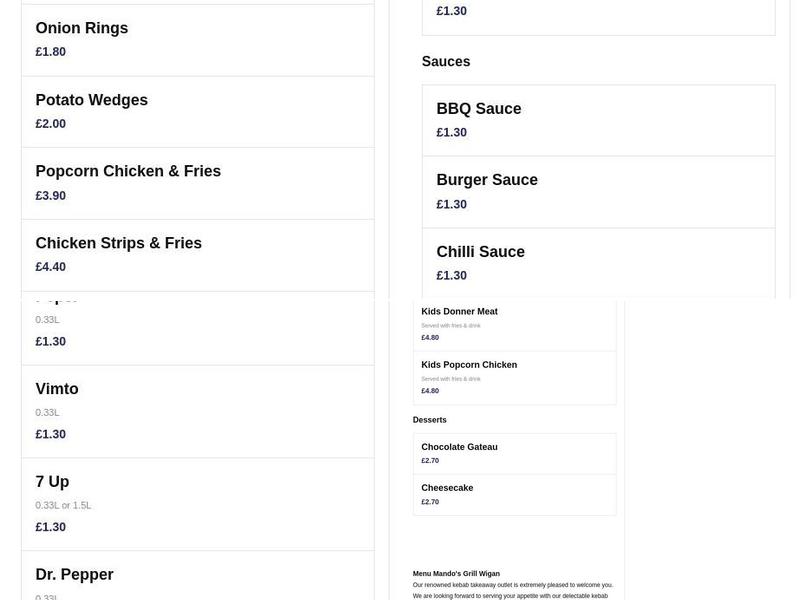 Mando's Grill Wigan Menu