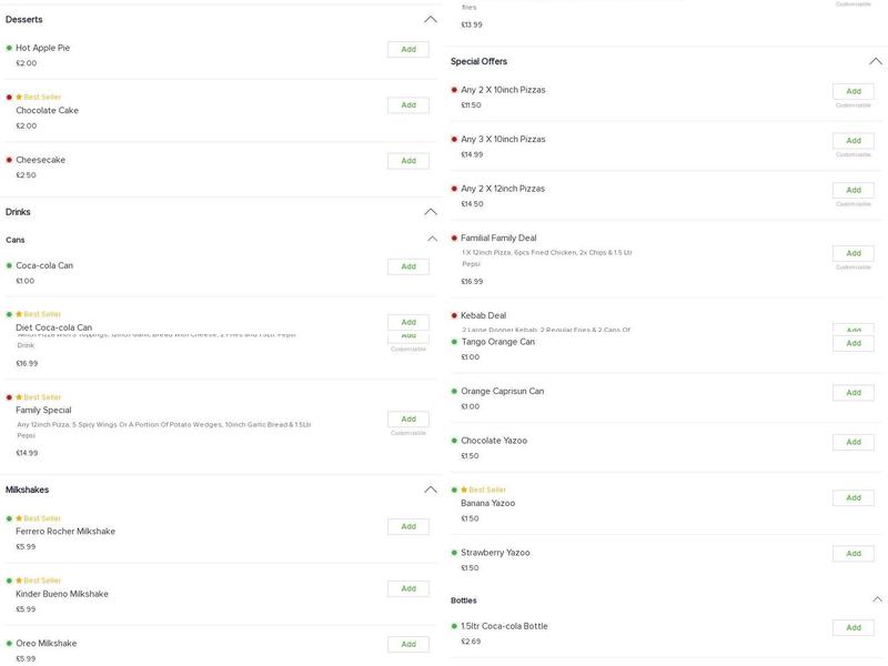 Uk Familial Pizza Menu