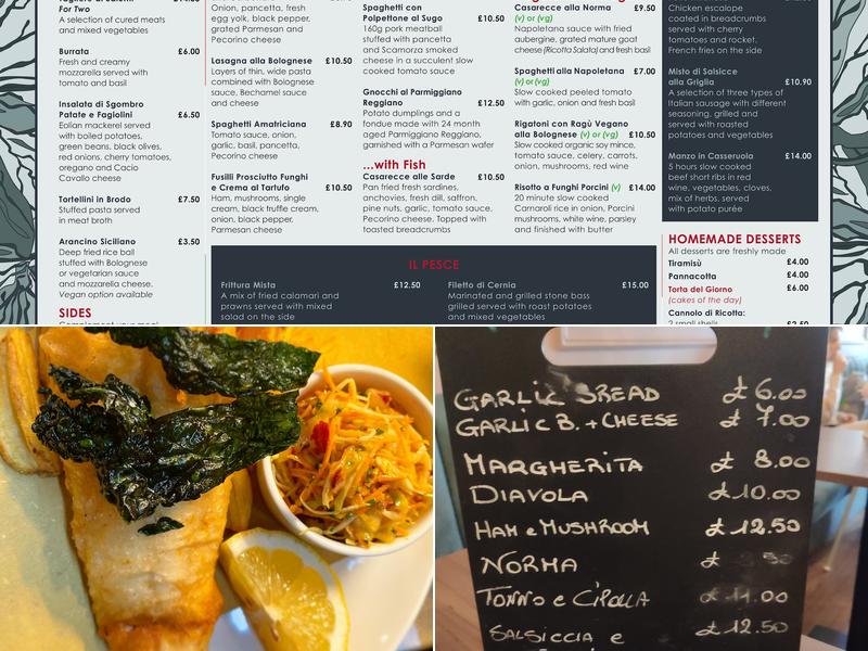 Pastasciutta Ingatestone Menu