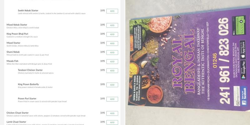 Royal Bengal Menu