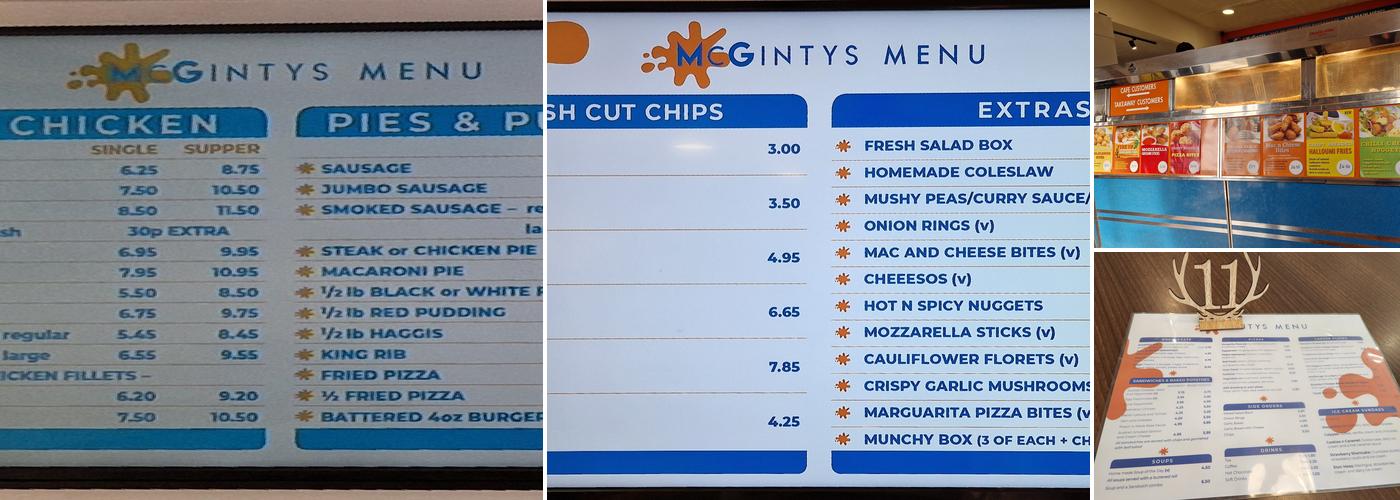 McGinty's chip shop Menu